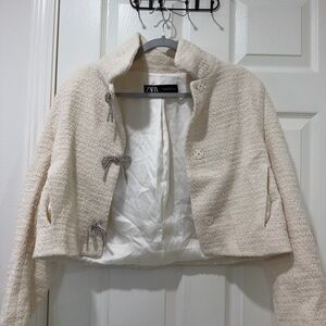 Zara Off-White Textured Women's Blazer